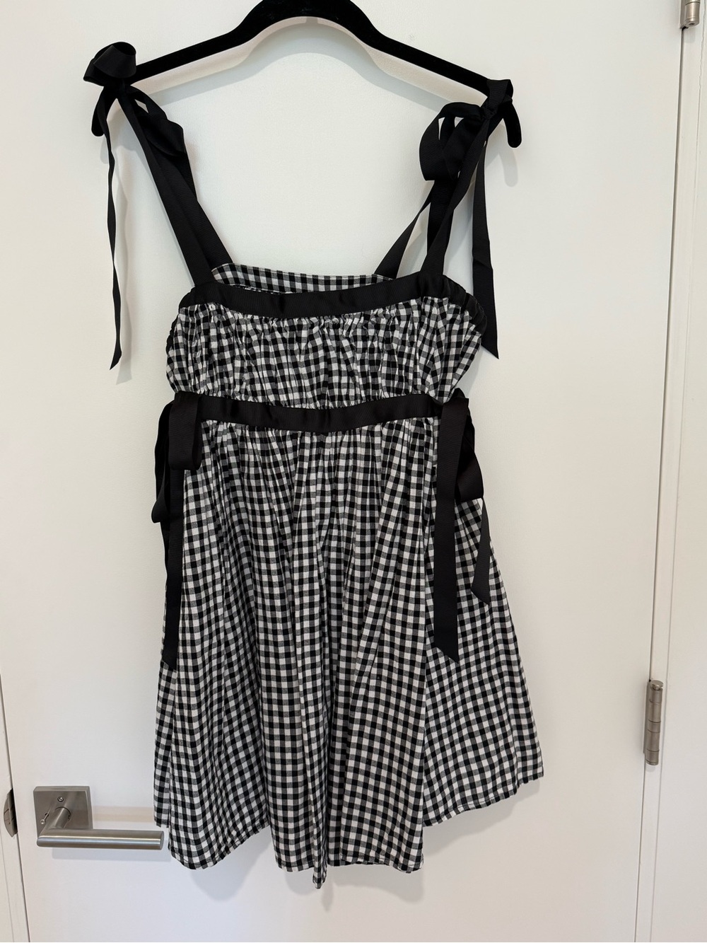 Kimchi Blue Black and White Gingham Tie-Shoulder Mini Dress - Picture 1 of 1